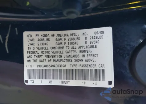 2009 Acura Tl 3.5 from USA, damaged, VIN 19UUA86549A003928